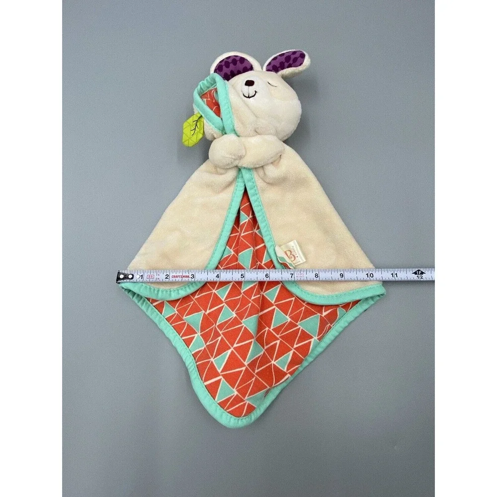 B Cuddly Bunny Rabbit‎ Plush Lovey Baby Security Blanket Orange Aqua Triangles